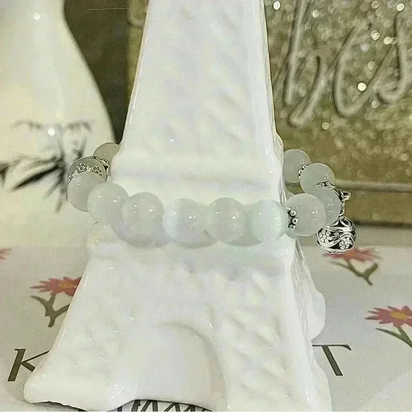 Moonstone  Natural Gemstone Bracelets with Flower Charm - Picture 5 of 6